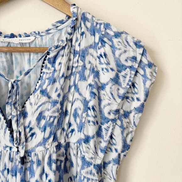 Melissa Nepton Ikat Print Tie Neck Sleeveless Blouse Small Blue - Picture 3 of 7